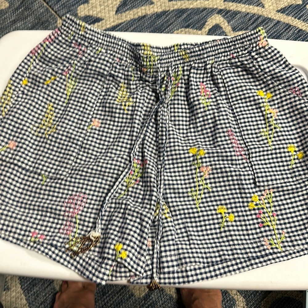 Floral & checks navy blue & pastel flowers